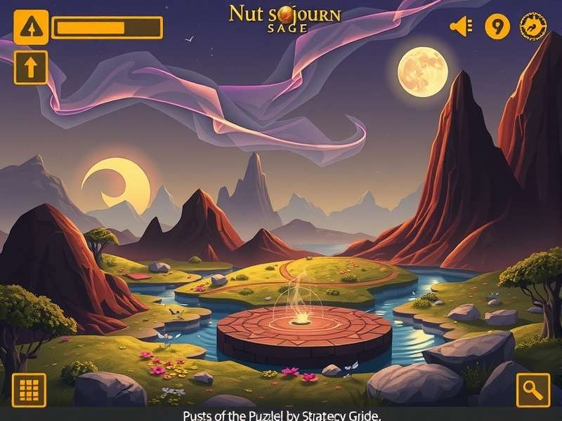 Nut Sojourn Sage gameplay screenshot showing mystical landscapes
